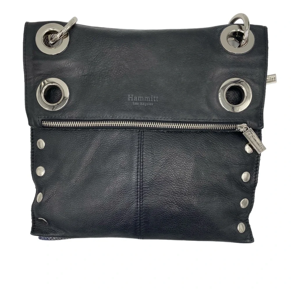 Hammitt Montana Large Reversible Black and Gray/Blue Leather Crossbody Bag - Picture 3 of 10